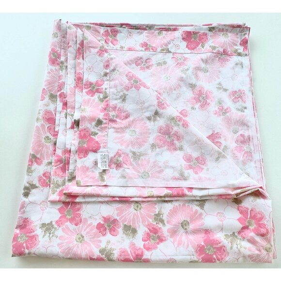 Vintage 70s flat/top sheet, pink floral bedsheet, queen size bed, Dan River - Picture 5 of 7